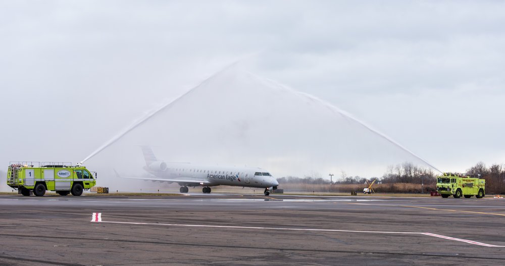 Inaugural CLT flight water spray