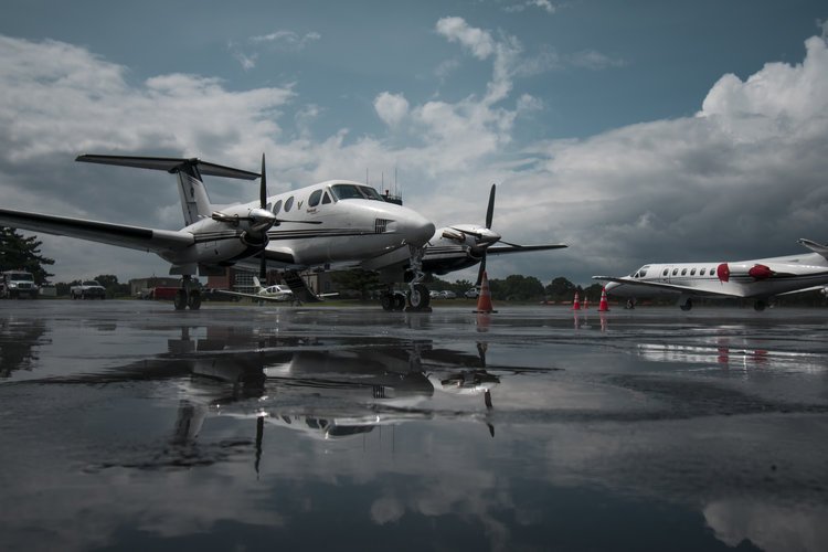 King Air on the ramp with reflection